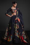 Buy_Rohit Bal_Black Chanderi Print Floral Blossom Round Lehenga Set _at_Aza_Fashions