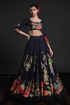 Shop_Rohit Bal_Black Chanderi Print Floral Blossom Round Lehenga Set _at_Aza_Fashions