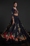 Shop_Rohit Bal_Black Chanderi Print Floral Blossom Round Lehenga Set _Online_at_Aza_Fashions