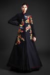 Buy_Rohit Bal_Black Chanderi Embroidery Floral Collared Blossom Anarkali Jacket _at_Aza_Fashions