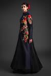 Rohit Bal_Black Chanderi Embroidery Floral Collared Blossom Anarkali Jacket _Online_at_Aza_Fashions