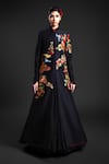 Shop_Rohit Bal_Black Chanderi Embroidery Floral Collared Blossom Anarkali Jacket _Online_at_Aza_Fashions