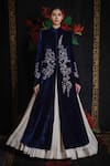 Buy_Rohit Bal_Blue Velvet Embroidery Floral Collared Vine Jacket _at_Aza_Fashions