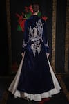 Shop_Rohit Bal_Blue Velvet Embroidery Floral Collared Vine Jacket _at_Aza_Fashions