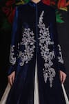 Buy_Rohit Bal_Blue Velvet Embroidery Floral Collared Vine Jacket _Online_at_Aza_Fashions