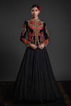 Buy_Rohit Bal_Black Velvet Embroidery Floral Collared Vine Short Jacket _at_Aza_Fashions