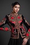 Rohit Bal_Black Velvet Embroidery Floral Collared Vine Short Jacket _Online_at_Aza_Fashions