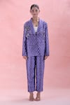 Pankaj & Nidhi_Purple Printed Dawn Peak Lapel Blazer And Pant Co-ord Set _Online_at_Aza_Fashions