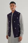 Buy_Dhruv Vaish_Purple Silk Embroidered Metal Open Jawahar Jacket _at_Aza_Fashions