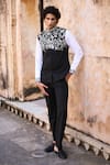 Dash And Dot_Black Viscose, Polyester Embroidery Floral Bundi _at_Aza_Fashions