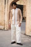 Shop_Dash and Dot_Beige 100% Organic Cotton Embroidered Thread Fine Shirt _Online_at_Aza_Fashions