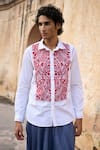 Buy_Dash and Dot_White 100% Organic Cotton Embroidered Thread Bib Shirt _at_Aza_Fashions