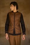 Buy_Dash and Dot_Brown 64% Polyester Embroidered Thread Bandi Jacket With Shirt _at_Aza_Fashions