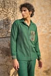 Buy_Dash and Dot_Emerald Green 100% Polyester Embroidered Thread Running Stitch Shirt _at_Aza_Fashions