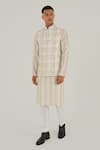 Buy_Dhruv Vaish_Ivory Silk Embroidered Thread Checkered Jawahar Jacket _Online_at_Aza_Fashions