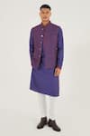 Shop_Dhruv Vaish_Blue Silk Embroidery Thread Jawahar Jacket _Online_at_Aza_Fashions