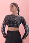 Buy_Masumi Mewawalla_Black Embroidered Sequins Closed Round Neck Crop Top And Trail Skirt Set 