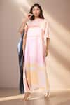 Buy_Samyukta Singhania_Multi Color Soft Satin Silk Print Abstract Boat Neck Pastel Hues Kaftan _at_Aza_Fashions