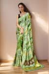 Buy_Khwaab by Sanjana Lakhani_Green Digital Printed Abstract Linear Saree With Running Blouse _at_Aza_Fashions