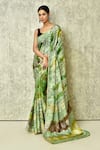 Shop_Khwaab by Sanjana Lakhani_Green Digital Printed Abstract Linear Saree With Running Blouse _Online_at_Aza_Fashions