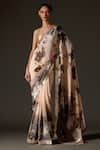 Buy_Rohit Bal_Cream Crepe Print Floral Blossom Flower Saree And Unstitched Blouse Piece Set _at_Aza_Fashions