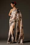 Rohit Bal_Cream Crepe Print Floral Blossom Flower Saree And Unstitched Blouse Piece Set _Online_at_Aza_Fashions