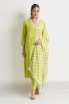 Shop_Samyukta Singhania_Green Kurta And Pant Viscose Embroidery Scallop Blunt V Neck Neckline Set 