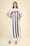 Buy_Samyukta Singhania_White Soft Satin Silk Print Stripe Boat Neck Street Kaftan 