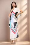 Buy_Samyukta Singhania_Beige Chelsea Georgette Print Geometric Boat Neck Asymmetric Straight Kaftan _at_Aza_Fashions