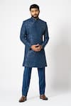 Buy_YOSEBA_Blue Achkan Premium Suiting Embroidered Cutdana Azure With Trouser _at_Aza_Fashions