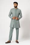 Buy_YOSEBA_Grey Achkan Premium Suiting Embroidered Cutdana Dove With Trouser _at_Aza_Fashions