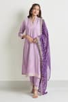 Shop_Samyukta Singhania_Purple Viscose, , Satin Embroidery, Lace V-neck Sleeve Kurta Set