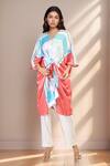 Buy_Samyukta Singhania_White Soft Satin Silk Printed Abstract V-neck Modern Kaftan Dress _at_Aza_Fashions