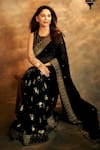 Buy_Masaba_Black Georgette Potters Touch Border Half Saree With Unstitched Blouse Piece _at_Aza_Fashions