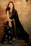 Shop_Masaba_Black Georgette Potters Touch Border Half Saree With Unstitched Blouse Piece 