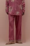 KORA_Pink Silk Embellished Bead Shirt Collar Floral Applique _Online_at_Aza_Fashions