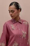 Shop_KORA_Pink Silk Embellished Bead Shirt Collar Floral Applique _Online_at_Aza_Fashions