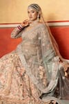 Buy_mehar_Peach Soft Net Embroidered Zari Leaf And Resham Bridal Lehenga Set _Online_at_Aza_Fashions