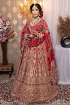 Buy_mehar_Red Raw Silk Embroidered Jaal Pentagon And Kasab Bridal Lehenga Set _at_Aza_Fashions