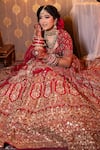 mehar_Red Raw Silk Embroidered Jaal Pentagon And Kasab Bridal Lehenga Set _Online_at_Aza_Fashions