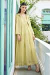 Buy_RAAS LIFE_Yellow Chanderi Striped Heer Tiered Maxi Dress With Jacket _at_Aza_Fashions