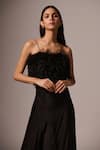 Emblaze_Black Tulle Solid Square Frilled Ruffle Cut-out Dress _Online_at_Aza_Fashions