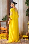 Shop_Anu Pellakuru_Yellow Chinnon Chiffon Embroidered Glass Bead V Neck Kaftan _at_Aza_Fashions