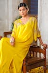 Anu Pellakuru_Yellow Chinnon Chiffon Embroidered Glass Bead V Neck Kaftan _Online_at_Aza_Fashions