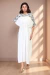 Buy_Samyukta Singhania_White 100% Natural Viscose Rayon Printed Ikat Boat Serene Kaftan Dress _at_Aza_Fashions