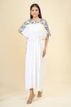 Buy_Samyukta Singhania_White 100% Natural Viscose Rayon Printed Ikat Boat Serene Kaftan Dress 