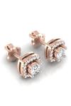 Shop_Divine Solitaires_Rose Gold Imitation Diamonds 18kt Square Cutwork Studs_at_Aza_Fashions