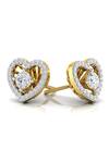 Shop_Divine Solitaires_Yellow Imitation Diamonds Stone Heart Jacket Studs_at_Aza_Fashions