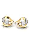 Divine Solitaires_Yellow Imitation Diamonds 18kt Gold Geometric Carved Studs_Online_at_Aza_Fashions