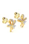 Shop_Divine Solitaires_Gold Plated Diamonds Ribbon Cutwork Stud Earrings _at_Aza_Fashions